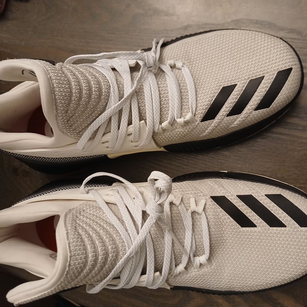 Adidas White and Black Athletic Shoes with Signature Stripes